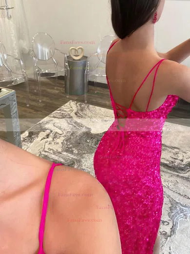 Sheath/Column V-neck Sequined Floor-length Split Front Prom Dresses #Favs020108015