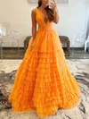Princess V-neck Tulle Floor-length Tiered Prom Dresses #Favs020108021