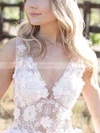 A-line V-neck Tulle Floor-length Appliques Lace Prom Dresses #Favs020108026
