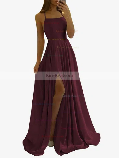 A-line Scoop Neck Silk-like Satin Sweep Train Split Front Prom Dresses #Favs020108028