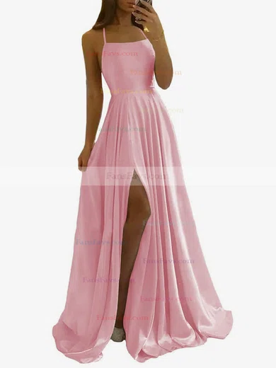 A-line Scoop Neck Silk-like Satin Sweep Train Split Front Prom Dresses #Favs020108028