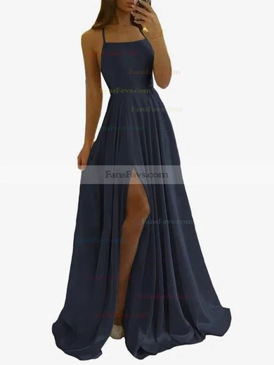 A-line Scoop Neck Silk-like Satin Sweep Train Split Front Prom Dresses #Favs020108028