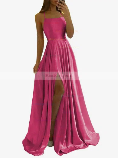 A-line Scoop Neck Silk-like Satin Sweep Train Split Front Prom Dresses #Favs020108028