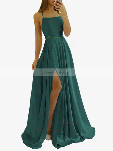 A-line Scoop Neck Silk-like Satin Sweep Train Split Front Prom Dresses #Favs020108028