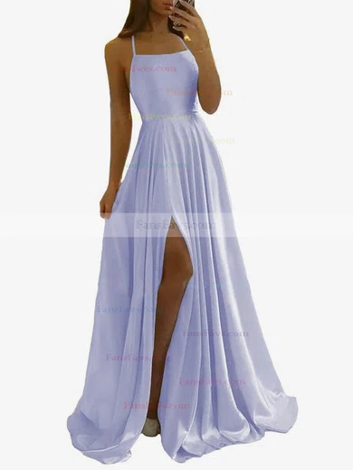 A-line Scoop Neck Silk-like Satin Sweep Train Split Front Prom Dresses #Favs020108028
