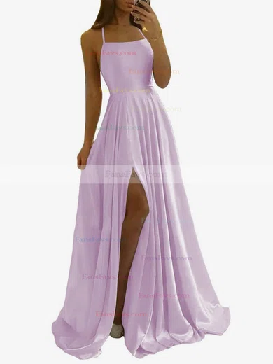 A-line Scoop Neck Silk-like Satin Sweep Train Split Front Prom Dresses #Favs020108028