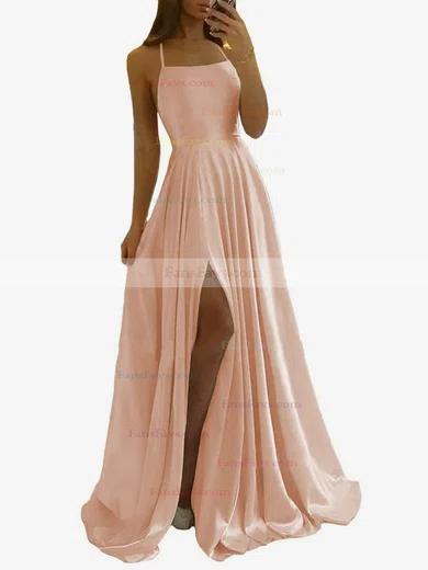 A-line Scoop Neck Silk-like Satin Sweep Train Split Front Prom Dresses #Favs020108028