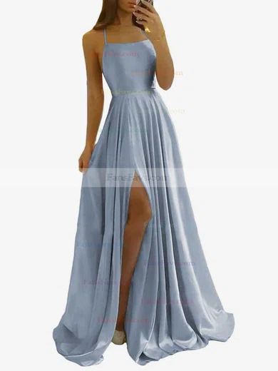 A-line Scoop Neck Silk-like Satin Sweep Train Split Front Prom Dresses #Favs020108028