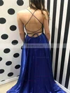 A-line Scoop Neck Silk-like Satin Sweep Train Split Front Prom Dresses #Favs020108028