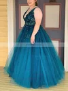 Princess V-neck Tulle Floor-length Appliques Lace Prom Dresses #Favs020108030