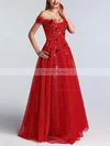 Ball Gown Off-the-shoulder Tulle Floor-length Appliques Lace Prom Dresses #Favs020108052