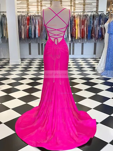 Trumpet/Mermaid V-neck Jersey Sweep Train Ruffles Prom Dresses #Favs020108064