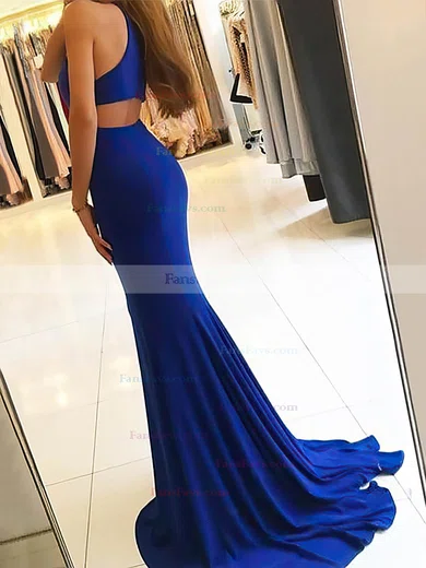 Trumpet/Mermaid Scoop Neck Stretch Crepe Sweep Train Split Front Prom Dresses #Favs020108066