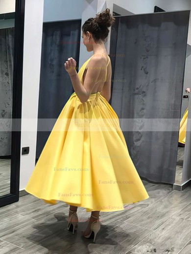 Ball Gown V-neck Satin Ankle-length Prom Dresses #Favs020105219