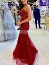 Trumpet/Mermaid V-neck Tulle Floor-length Beading Prom Dresses #Favs020108070