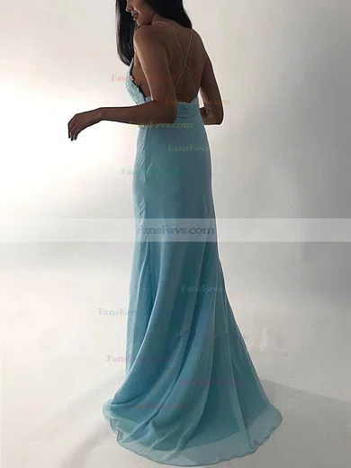 Sheath/Column V-neck Chiffon Sweep Train Appliques Lace Prom Dresses #Favs020108074