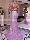 Trumpet/Mermaid V-neck Sequined Sweep Train Split Front Prom Dresses #Favs020108077
