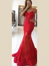 Trumpet/Mermaid V-neck Tulle Sweep Train Appliques Lace Prom Dresses #Favs020108095