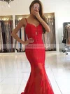 Trumpet/Mermaid V-neck Tulle Sweep Train Appliques Lace Prom Dresses #Favs020108095