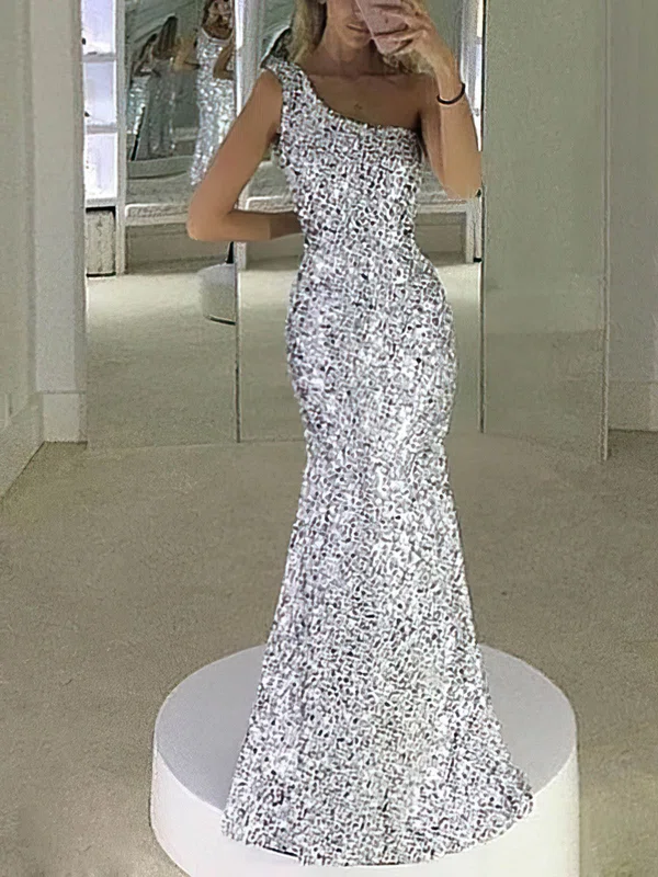 Trumpet/Mermaid One Shoulder Sequined Sweep Train Prom Dresses #Favs020108098