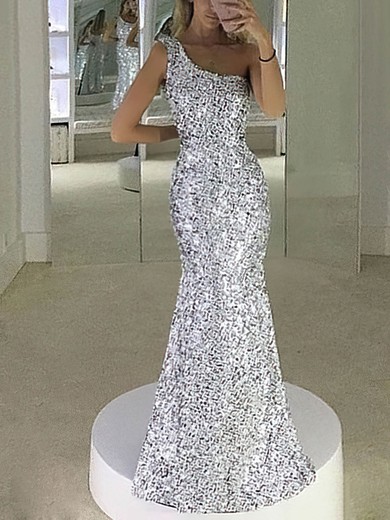 Trumpet/Mermaid One Shoulder Sequined Sweep Train Prom Dresses #Favs020108098