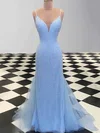 Trumpet/Mermaid V-neck Tulle Sweep Train Prom Dresses #Favs020108123
