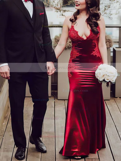 Trumpet/Mermaid V-neck Stretch Crepe Sweep Train Beading Prom Dresses #Favs020108126