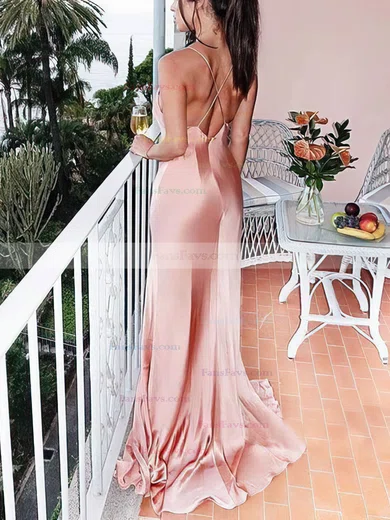 A-line Square Neckline Silk-like Satin Sweep Train Split Front Prom Dresses #Favs020108131