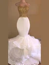 Trumpet/Mermaid V-neck Organza Stretch Crepe Sweep Train Beading Prom Dresses #Favs020108142