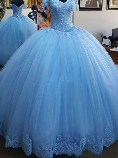 Ball Gown Off-the-shoulder Tulle Sweep Train Beading Prom Dresses #Favs020108149