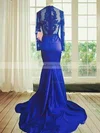 Trumpet/Mermaid Scoop Neck Jersey Sweep Train Appliques Lace Prom Dresses #Favs020108154