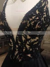 A-line V-neck Silk-like Satin Sweep Train Beading Prom Dresses #Favs020108159