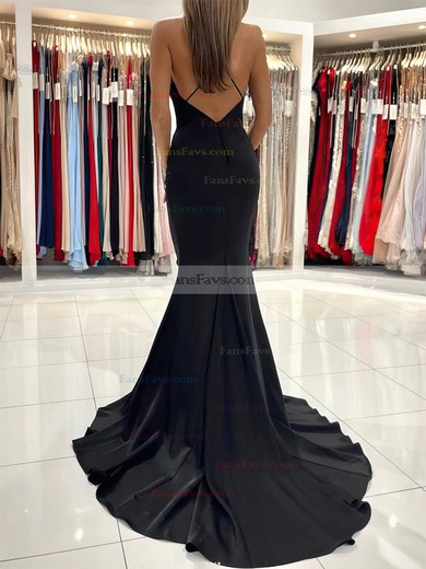Trumpet/Mermaid V-neck Silk-like Satin Sweep Train Prom Dresses #Favs020108200
