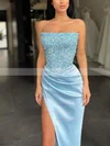 Sheath/Column Strapless Silk-like Satin Sweep Train Beading Prom Dresses #Favs020108204