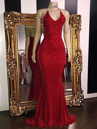 Trumpet/Mermaid V-neck Sequined Sweep Train Prom Dresses #Favs020108166
