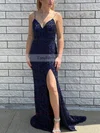 Sheath/Column V-neck Sequined Sweep Train Split Front Prom Dresses #Favs020108168