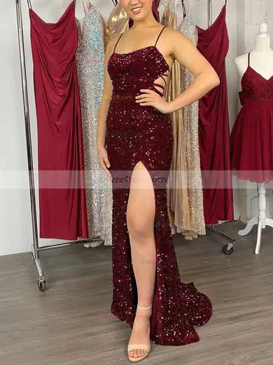 Trumpet/Mermaid Square Neckline Sequined Sweep Train Split Front Prom Dresses #Favs020108172