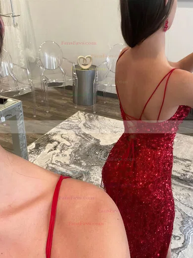 Sheath/Column V-neck Sequined Sweep Train Split Front Prom Dresses #Favs020108174