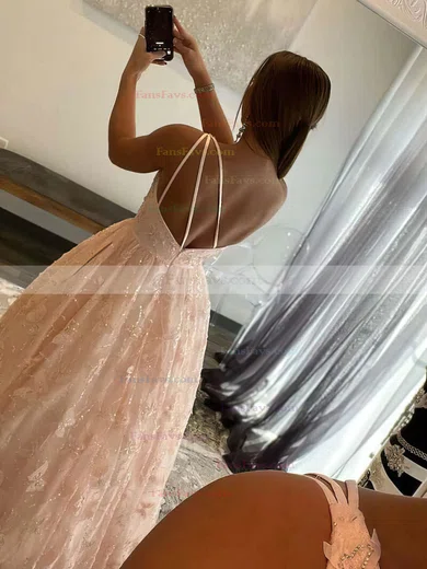 A-line One Shoulder Lace Sequined Sweep Train Beading Prom Dresses #Favs020108176