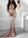 Trumpet/Mermaid V-neck Sequined Sweep Train Prom Dresses #Favs020108182