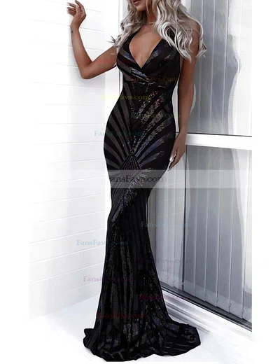 Trumpet/Mermaid V-neck Sequined Sweep Train Prom Dresses #Favs020108183