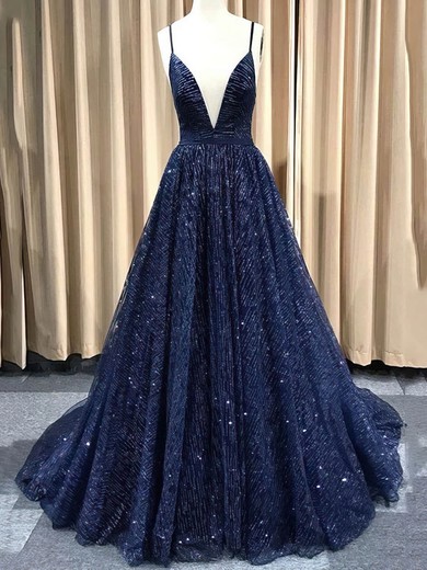 Ball Gown V-neck Glitter Sweep Train Prom Dresses #Favs020108190