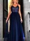 A-line V-neck Tulle Floor-length Sequins Prom Dresses #Favs020105254