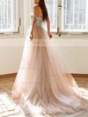 A-line Off-the-shoulder Tulle Sweep Train Beading Prom Dresses #Favs020108392