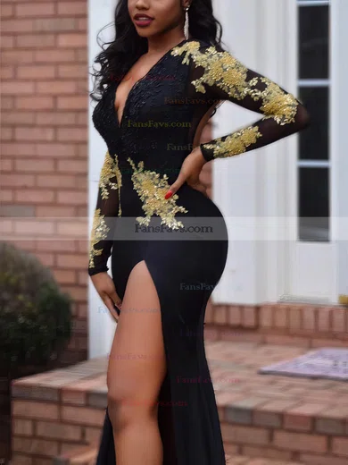 Trumpet/Mermaid V-neck Jersey Sweep Train Beading Prom Dresses #Favs020108241