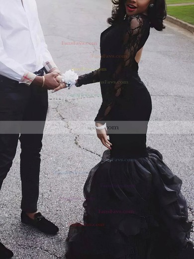 Trumpet/Mermaid Scoop Neck Lace Organza Sweep Train Prom Dresses #Favs020108251