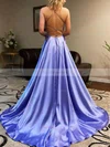 A-line V-neck Silk-like Satin Sweep Train Split Front Prom Dresses #Favs020108266