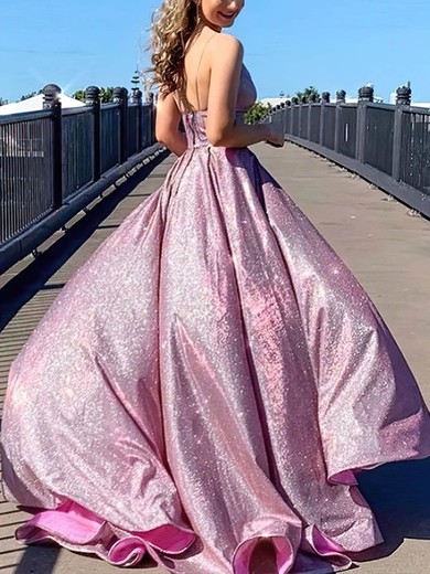 A-line V-neck Glitter Sweep Train Prom Dresses #Favs020108282