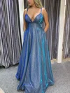 A-line V-neck Glitter Sweep Train Pockets Prom Dresses #Favs020108283