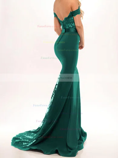 Trumpet/Mermaid Off-the-shoulder Stretch Crepe Sweep Train Beading Prom Dresses #Favs020103589